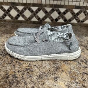 Hey Dude Women's Wendy L Linen Iron Shoes Size US 7 Gray Slip On Casual Loafer